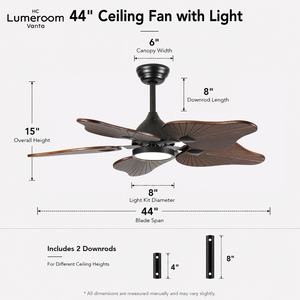 Ventilateur de plafond 44 pouces avec lumière, pales en bois massif, moteur DC, télécommande APP, LED dimmable – En stock aux États-Unis - Product Image 3