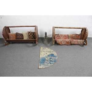 Tapis turc rond de 2,5 x 1,5 pieds, tapis vintage bleu ombré - Product Image 3