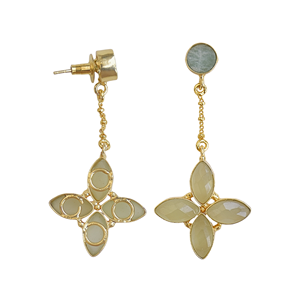 Boucles d'oreilles pendantes en chalcédoine, forme marquise, perle d'eau douce incrustée, sertie de pierres, plaqué or 14K/18K, bijoux en laiton pour cadeau - Product Image 6