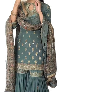 Style islamique, couleurs vives, motif unique, soie georgette non cousue, broderie moderne, élégante, belle, confortable, de haute qualité - Product Image 1