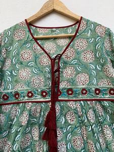 Indian Block Printed Kaftan Maxi <b>Dress</b> for Women Casual Summer Long Top Tunic Elegant Evening Party Wear Natural Button - Product Image 6