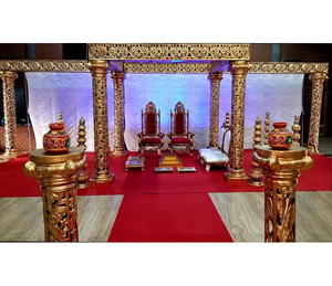 Increíble Mandap Dorado Decorativo para Bodas, de Fibra de Vidrio, Ligero, Desmontable, Cuadrado, Elegante Escenario para Bodas Indias, Tema Lagan - Product Image 1
