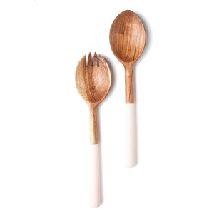 Ensemble de serveur de salade de cadeau de mariage Type blanc imprimé sur la poignée et la cuillère et la fourchette en bois serveur de salade léger à long manche meilleur produit - Product Image 1