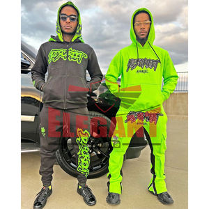 Survêtements avec fermeture éclair complète pour hommes broderie logo poche cargo pantalons de survêtement évasés et ensembles de sweat à capuche sialkot pakistan survêtement - Product Image 4