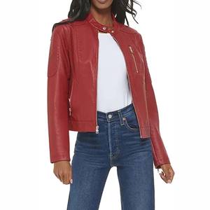 Última moda transpirable Mujer chaqueta de cuero rojo algodón manga Regular sólido liso teñido técnica OEM diseño Logo precio - Product Image 6