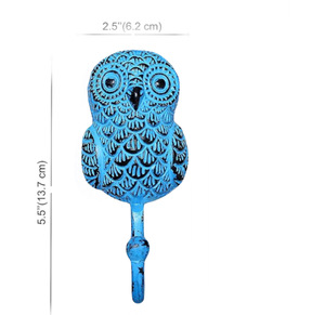 Manteau de mur de hibou artisanal en détresse bleu et crochets de chapeau matériel de fonte de cintre de porte-clés - Product Image 2