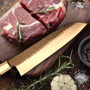 มีดเชฟเหล็กดามัสกัสพร้อมด้ามจับไม้ทำจากหนังวัว - Product Image 4