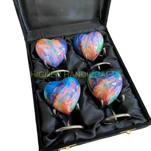 Ocean Waves Heart Unique Metal Cremación Urna Juego de 4 Estuche de terciopelo para cenizas Cementerio Suministros funerarios para entierro de mascotas - Product Image 1