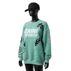 Sweat-shirt oversize pour femme en mélange de coton à grammage élevé, polaire doux, texture douce, vert, logo personnalisé en relief, sweat-shirts respirants pour femme - Product Image 4