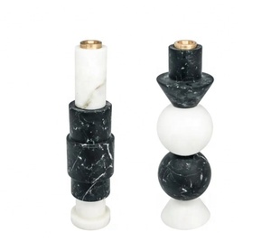 Portavelas de mármol Premium en blanco y negro, incrustaciones de Metal hechas a mano, soporte de vela decorativo de Navidad duradero para uso en la mesa del hogar - Product Image 2