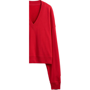 Custom Brand Eco-Friendly <b>Women's</b> Winter Brown Embroidered Embossed Breathable Windproof Knitted Fleece VNeck <b>Sweatshirt</b> Front - Product Image 5