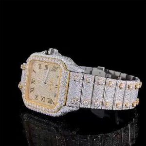 <strong>Automatic</strong> Yellow and White Luxury Roman Number <strong>Swiss</strong> Style <strong>Movement</strong> Personalized Custom Moissanite Watch