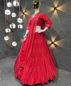 Séquence de coton attrayant Zari travail Lahenga chemisier à demi-manches avec bordure en dentelle lourde Dupatta réception porter Textile vêtement Apparelgarment Gharara - Product Image 4