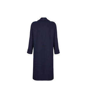 Navy Blue <b>Crocheted</b> <b>Long</b> <b>Cardigan</b> with Pockets and Shawl Collar - Product Image 3