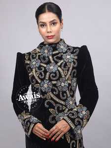 อะบายาคาฟตันกำมะหยี่หรูหราสำหรับใส่ในบ้านขนาดพิเศษน้ำหนักเบาประดับด้วยลูกปัดแขนยาวสำหรับงานแต่งงาน - Product Image 2