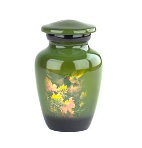 Urne souvenir en métal de style américain Gravée florale émaillée blanche avec boîte en velours bleu brillant à vendre - Product Image 3