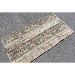 Alfombra turca Vintage de 2,7x4,8 pies, alfombra verde y Beige de lana para sala de estar, alfombra de látex con respaldo rectangular, estilo Aubusson de retazos - Product Image 2