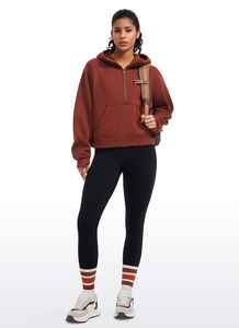 Personnalisé hiver tricoté avant femmes sweats à capuche 1/4 fermeture éclair demi-fermeture éclair à manches longues coton polaire pull avec poche - Product Image 5