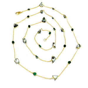Sterling Silver 925 Emerald Green Amethyst Gemstones Ladies Wear Trendy Adjustable Long Chain <b>Necklaces</b> - Product Image 3