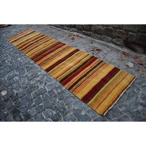 Classic Large Area Turkish Rug 2.6 X 11.3ft Yellow <b>Red</b> Kilim Style with Abstract Pattern Wool <b>Latex</b> Backing 10mm Thickness - Product Image 2