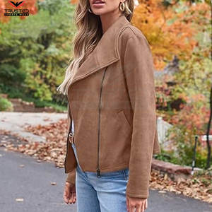 Chaqueta de cuero de mujer de Material de cuero de manga larga transpirable con estampado de logotipo personalizado de alta calidad profesional - Product Image 5