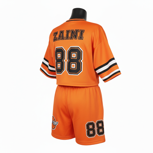 <b>Women</b> Premium Airflow Polyester Mesh Jersey Short Set <b>Orange</b> Athletic Outfit With Heat Press Applique Logo <b>Women's</b> Sets - Product Image 4