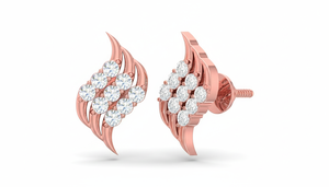 Pendientes de Botón con Motivo de Hoja Clásica en Oro de 14K y Diamantes |   Diamante de Corte Brillante de 0.09 Quilates - Product Image 4