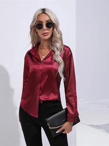 Spring Summer Satin <b>Shirt</b> Women V Neck Long Sleeve Office <b>Shirt</b> Blouses Ladies Black White Silk Loose <b>Shirts</b> For Women - Product Image 2