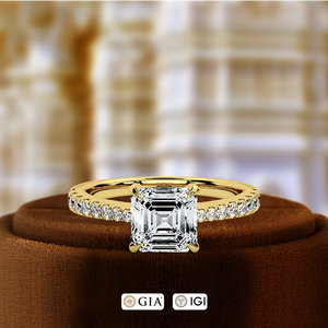 Anillo de Diamante Cultivado en Laboratorio con Corte Asscher de 1 Quilate, Anillo de Compromiso con Diamante, Anillo de Galería con Engaste Catedral Único, Certificado IGI - Product Image 1