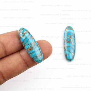 พลอยทองแดงสีฟ้าเทอร์ควอยส์ยาว10X30มม. ทรงรีหลังแบนปรับเทียบอัญมณีหลวมสำหรับทำเครื่องประดับขายส่งจำนวนมาก - Product Image 6