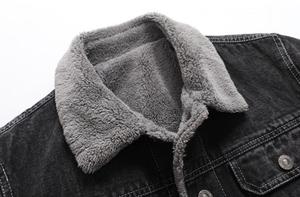 Veste en jean d'hiver pour homme en gros, coupe-vent, épaisse, en polaire, chaude, mode décontractée, col en fourrure - Product Image 5