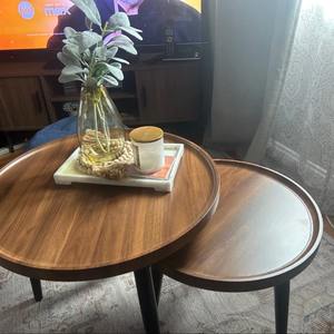 Mesa de Centro Moderna Redonda de Madera de Pino Ecológica con Tres Patas de Hierro para Sala de Estar o Balcón, Muebles para el Hogar - Product Image 2