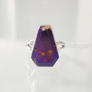 Bague pour femme en argent sterling 925, faite à la main, avec pierre précieuse turquoise cuivrée naturelle de qualité AAA, forme cercueil, pierre de naissance de décembre, idéale pour Noël - Product Image 3