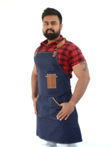 Venta al por mayor de logotipo personalizado Unisex de alta calidad Vintage Blue Jeans Restaurante Café Barista Bartender Babero Denim Delantal - Product Image 3