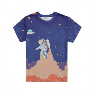 High Quality Digital Sublimation Print <b>Cartoon</b> of Astronauts Flying Into Space Men Short Sleeve Graphic Custom Logo T-Shirt - Product Image 1