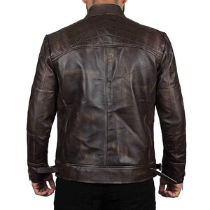 Veste en cuir décontractée d'hiver pour homme, qualité supérieure, 100% cuir, col montant, logo sur le devant, respirante, écologique - Product Image 2