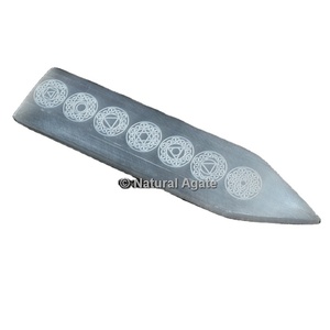 Chakra Symbols Selenite Carved Sticks Natural Energy Stone Healing Reiki <b>Crystal</b> Wand - Product Image 1
