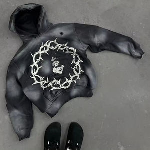 Meilleur prix Pull à capuche en molleton épais en coton pour hommes avec logo personnalisé Streetwear avec impression numérique pour l'hiver - Product Image 3