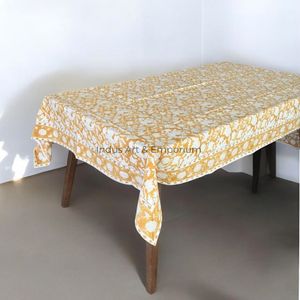 Mantel amarillo de algodón hecho a mano indio hermoso bloque de mano impreso cubierta de mesa de algodón para mantel de boda para la venta - Product Image 5