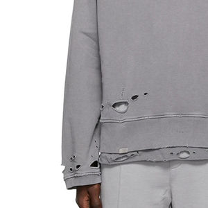 Sudaderas desgastadas lavadas para hombre, sudaderas con capucha y cuello redondo personalizadas rasgadas, tela 80,20 French Terry - Product Image 6