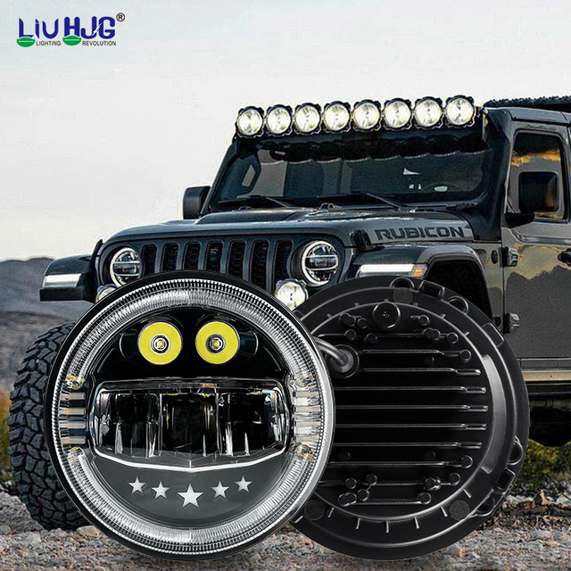 Automotive Motorcycle Front DRL Dual Color Halo Turn Signal 12V 24V Round Auto Daymaker 7 Inch Aluminum Alloy LED Headlight