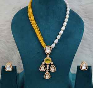 Collier long en moissanite polki et pierre doublette avec de magnifiques boucles d'oreilles, qualité supérieure, idéal pour les soirées, port minimal - Product Image 6