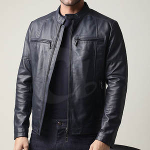 Chaqueta de Cuero para Hombre, a la Moda, Nueva Colección, Cuello Alto, Piel de Vaca, Invierno, Casual, Impermeable, Ecológica - Product Image 3