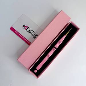Pince à épiler pour cils GETUP BROSONS IMPEX, longue et droite, avec revêtement en poudre rose, découpe en forme de cœur et pointe dorée, outil de beauté - Product Image 3