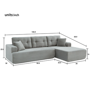Sofá Chaise Longue Moderno en Forma de L, Relleno de Esponja, 3 Plazas, para Apartamento y Villa, en Existencia en EE. UU., Gran Venta - Product Image 6
