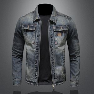 <b>Men's</b> Washed <b>Denim</b> Hoodie <b>Jacket</b> Contrast Sleeve Button Front Pockets Casual Streetwear for Autumn - Product Image 2