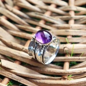 Natural Amethyst Spinner 925 Solid <b>Sterling</b> <b>Silver</b> Spinner Gemstone Oval Amethyst Fidget Anxiety <b>Thumb</b> Fine Jewelry <b>Ring</b> for Her - Product Image 2