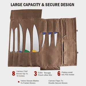 Sac à rouleaux de couteaux de chef en toile cirée et <span class=keywords><strong>cuir</strong></span> Étui à couteaux durable pour chefs professionnels - Product Image 3