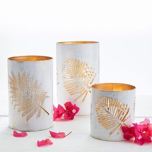 <b>Leaf</b> Design Round Iron Votive Candle Holder for Home and Christmas <b>Lighting</b> Decoration White Color Candle Votive - Product Image 3