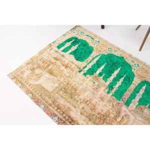 Tapis d'appoint vintage turc 3,6x4,9 pieds, tapis oriental vert en laine - Product Image 1
